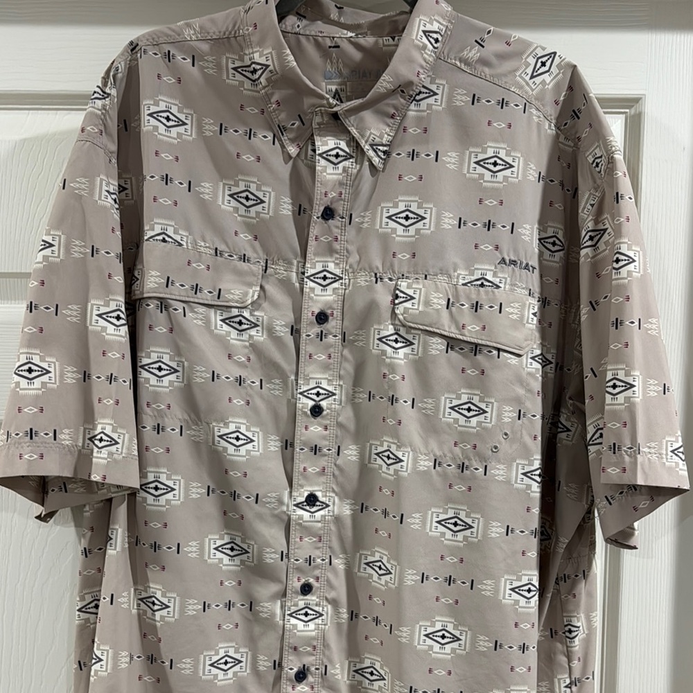 Ariat Tan Casual Button Down Shirt with Geometric Pattern